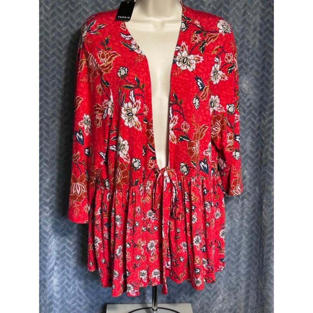 Torrid NWT Babydoll Open Front Colorful Knit Jacket Size 3X BOHO Floral Flirty